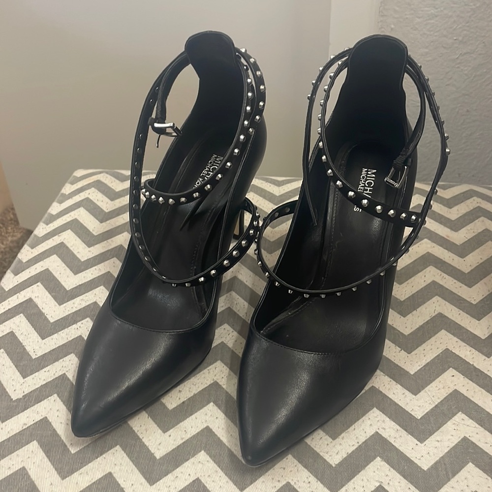 Michael Kors black stud strap leather stilettos